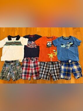 4 Vintage Gymboree Outfits Plaid Shorts & Graphic T-Shirts Sz 2T 18-24Months